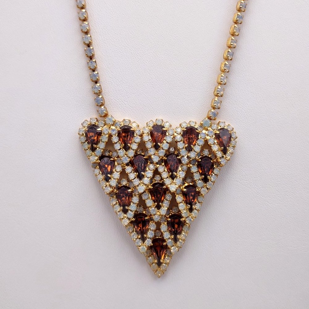 Triangular Amber Rhinestone Statement Necklace An… - image 1